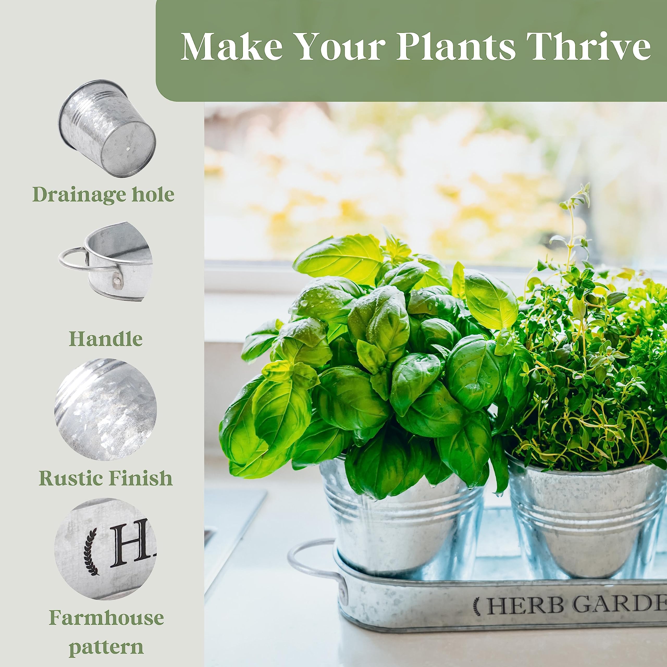 PERFNIQUE Indoor Herb Garden Kit - Farmhouse Style Planter for Windowsill, Kitchen, Balcony - Includes Drainage Tray (Planter Only) - Perfect for Growing Basil, Mint, Parsley & Fresh Herbs Indoors or Outdoors
