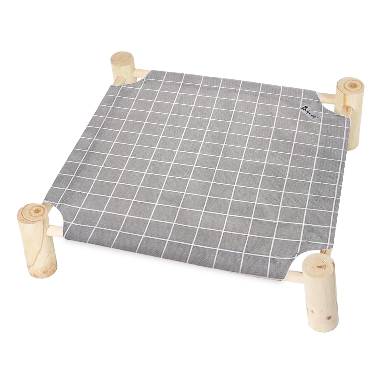 Elevated Cat Bed & Hammock - Pine Wood Small Dog & Bunny Bed - Breathable All-Season Outdoor/Indoor Pet Cot - Gray Grid Design for Comfortable Sleeping & Relaxation - Perfect for Cats, Small Dogs & Rabbits in Home, Garden or Patio