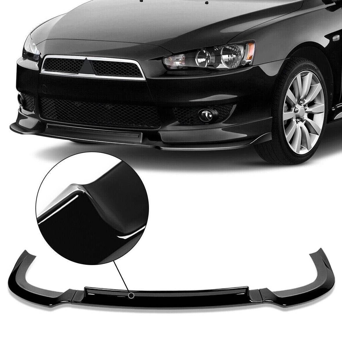 2009-2015 Mitsubishi Lancer Sedan Base Model Front Lip Spoiler - RA Style 3-Piece Glossy Black Polyurethane Bumper Lip Kit for Enhanced Aerodynamics & Sporty Look - Perfect for Car Enthusiasts & Street Racing Upgrades