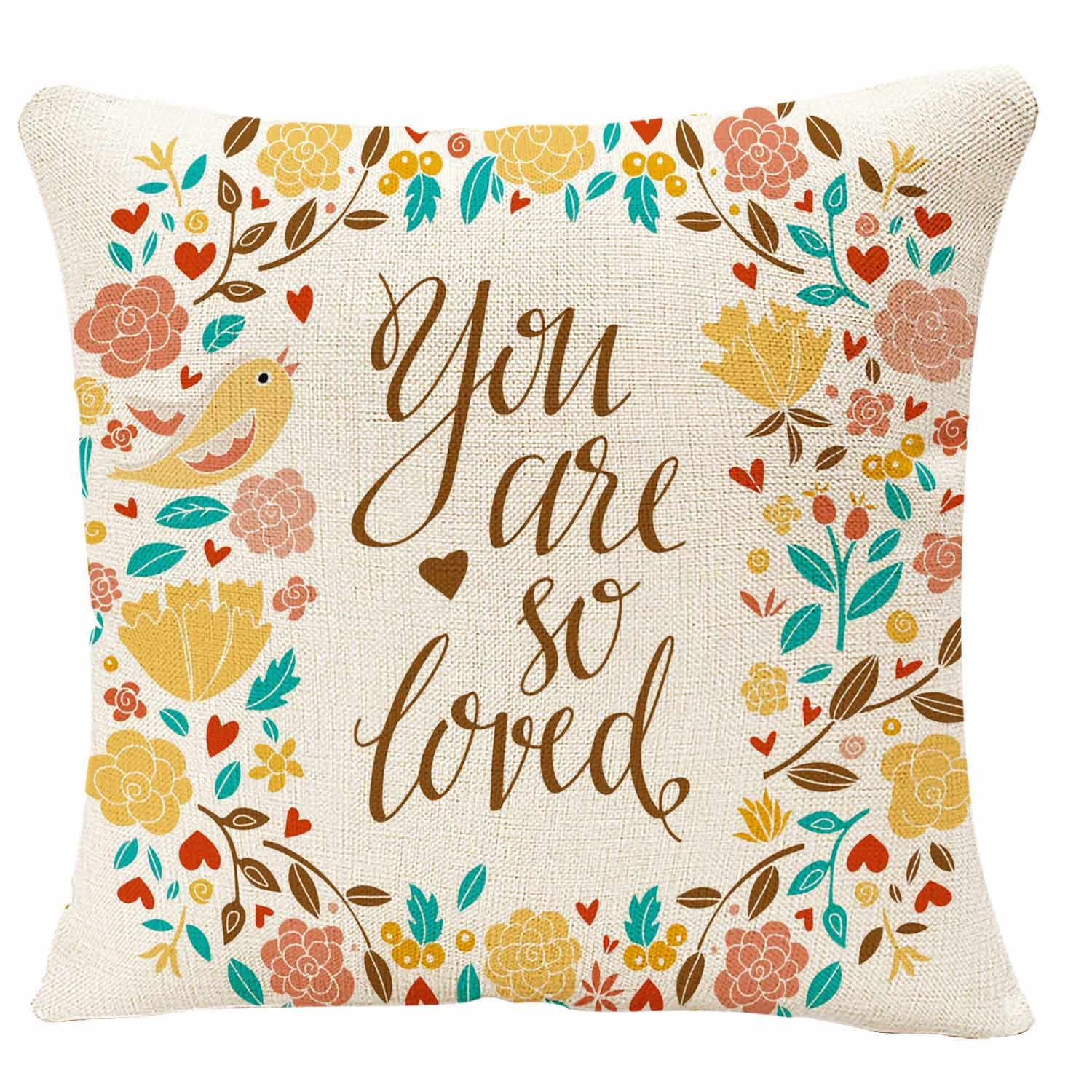 IBILIU 18x18 Inch Throw Pillow Covers - Cute Love Fish Floral Design Decorative Pillow Cases for Sofa, Bedroom & Living Room Home Decor