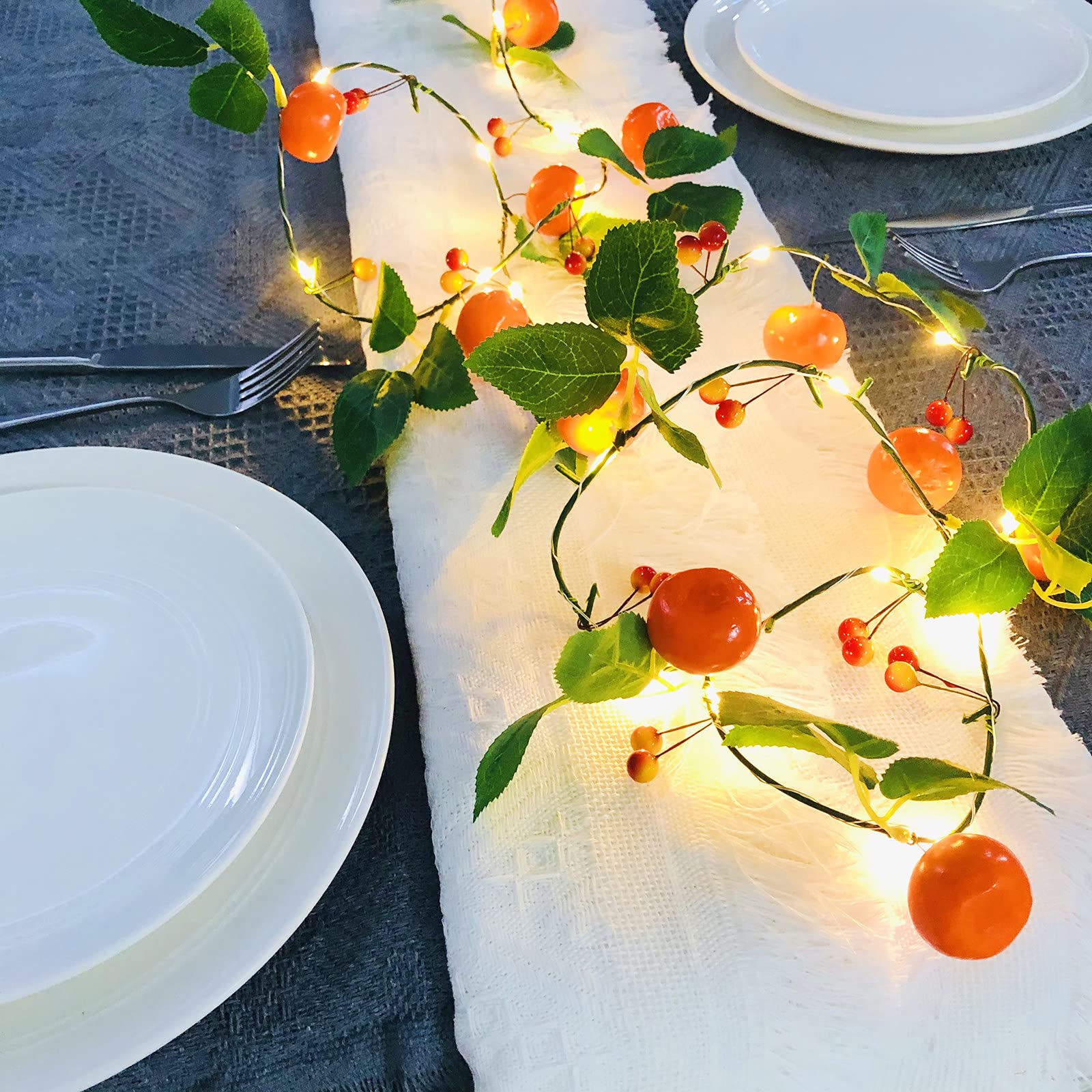 2m Artificial Tangerine Vine with 20 LED String Lights - Battery Powered Kumquat Berries Decor for Indoor & Outdoor Use | Perfect for Christmas, Weddings, Garden Parties & Home Decoration