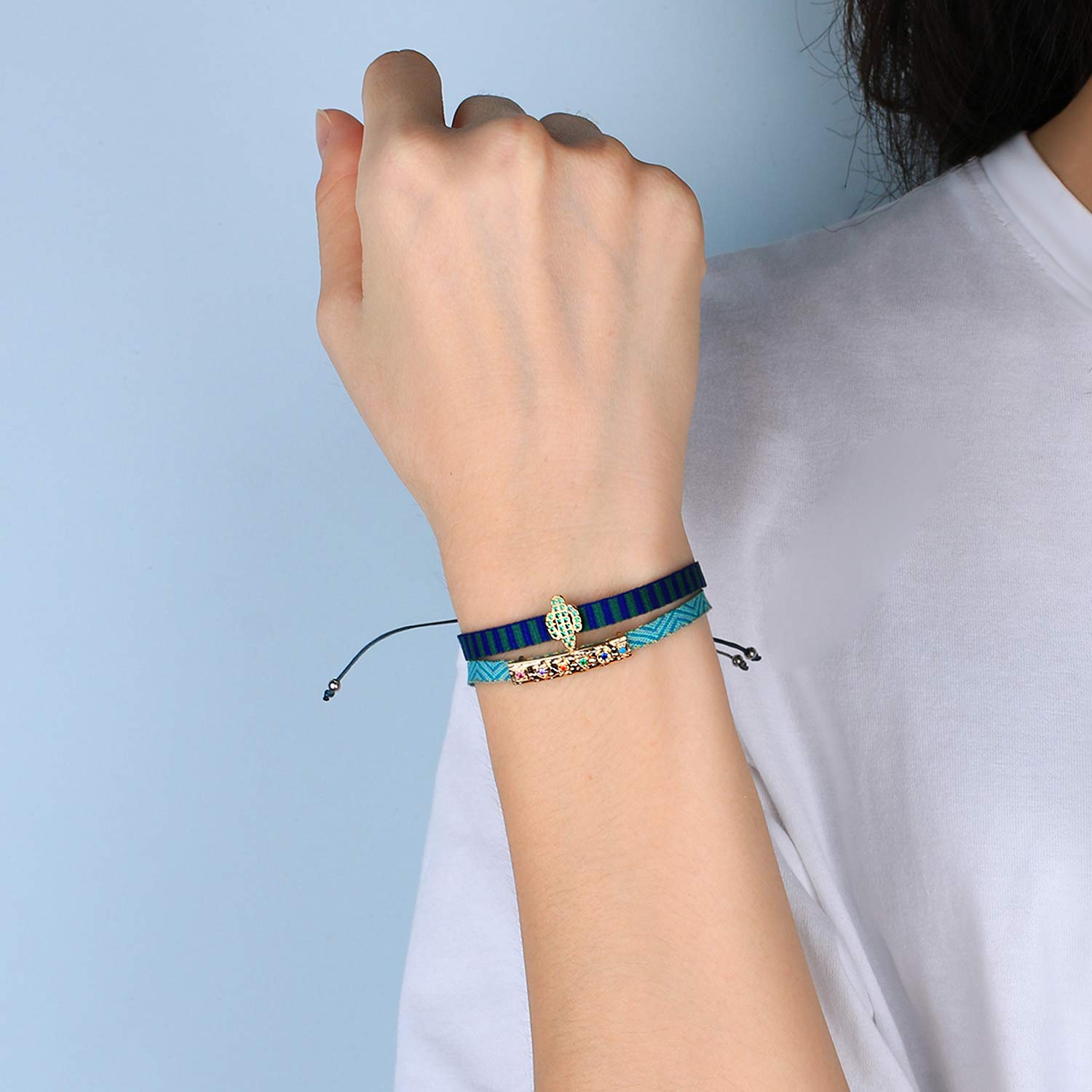 KELITCH Women's Adjustable Friendship Bracelets with Star Charm - Colorful Silk Rope Stackable Bracelets for Best Friends, Sister Gifts & Everyday Wear