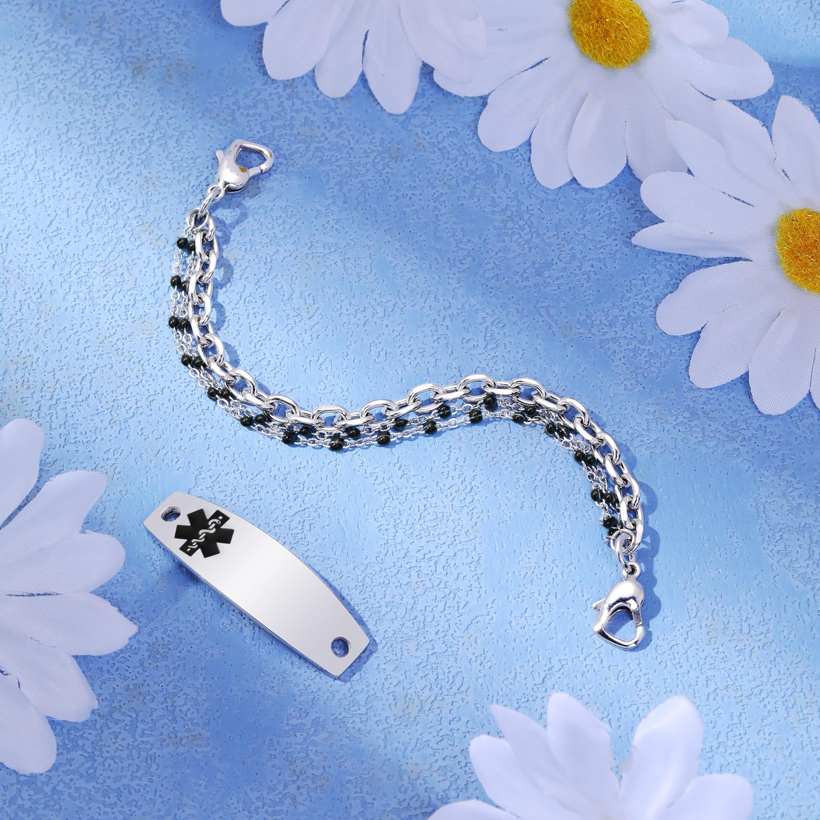 Custom Engraved Medical Alert Bracelet for Women - 3 Layer Stainless Steel Chain, Adjustable 5.5-8.5 Inches, Free Personalization - Perfect for Emergency Medical ID, Diabetes & Allergy Awareness