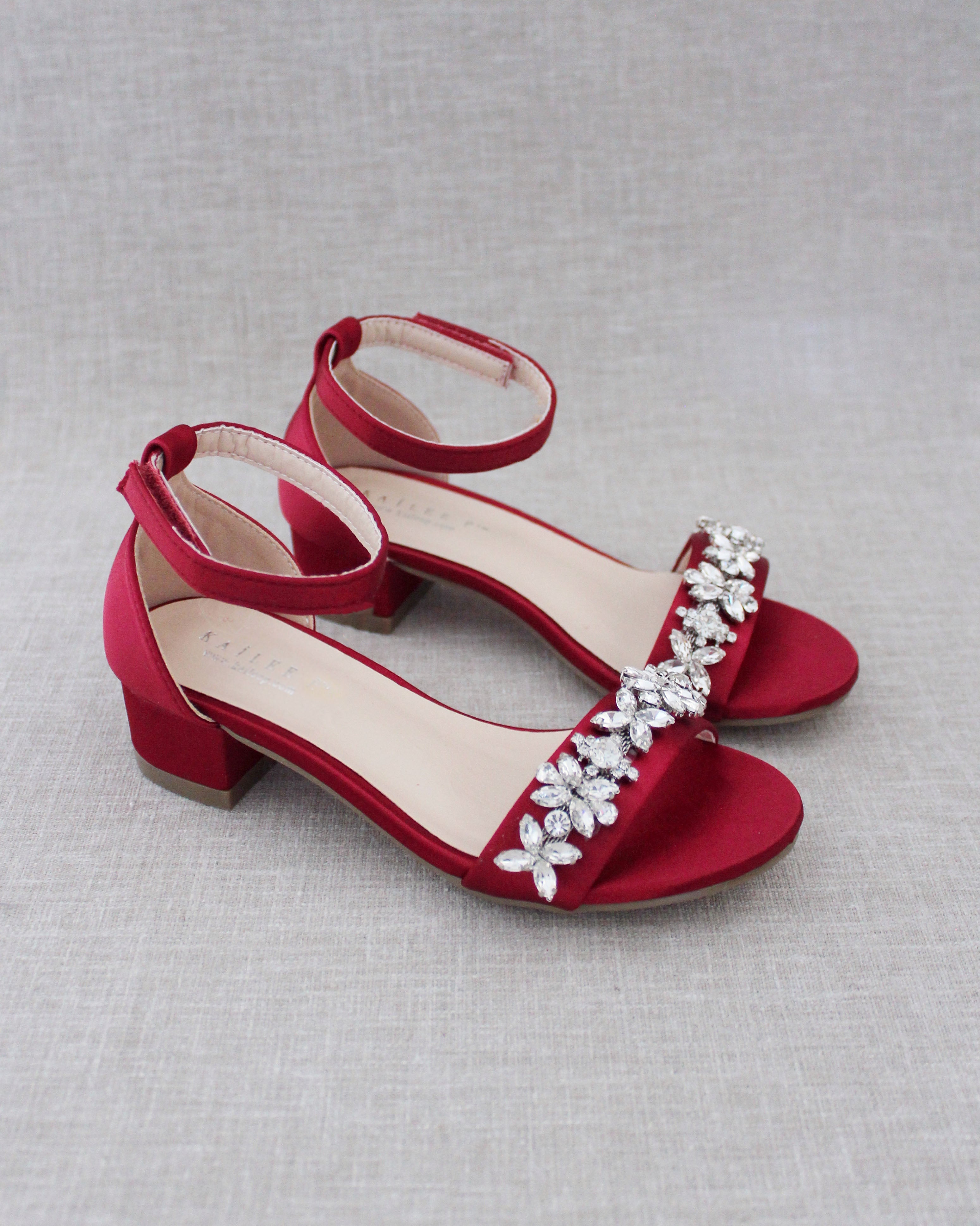 Elegant Satin Block Heel Sandals with Floral Rhinestone Decor - Perfect for Weddings, Parties & Summer Outfits