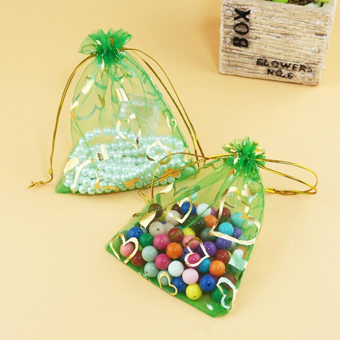 100pcs Green Organza Wedding Favor Bags 3