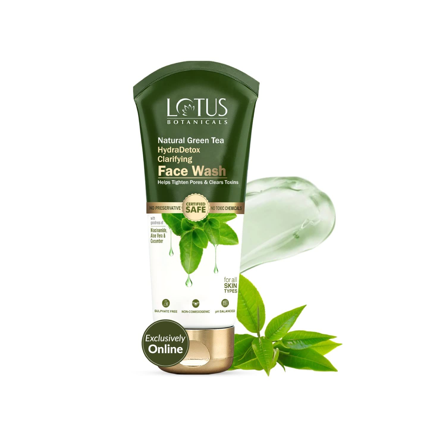 Lotus Botanicals Natural Green Tea HydraDetox Clarifying Face Wash with Niacinamide - Brightens Skin, Fights Acne, Tightens Pores | Preservative-Free, Vegan, for All Skin Types | 100g | Perfect for Daily Cleansing & Detoxifying Skin Routine