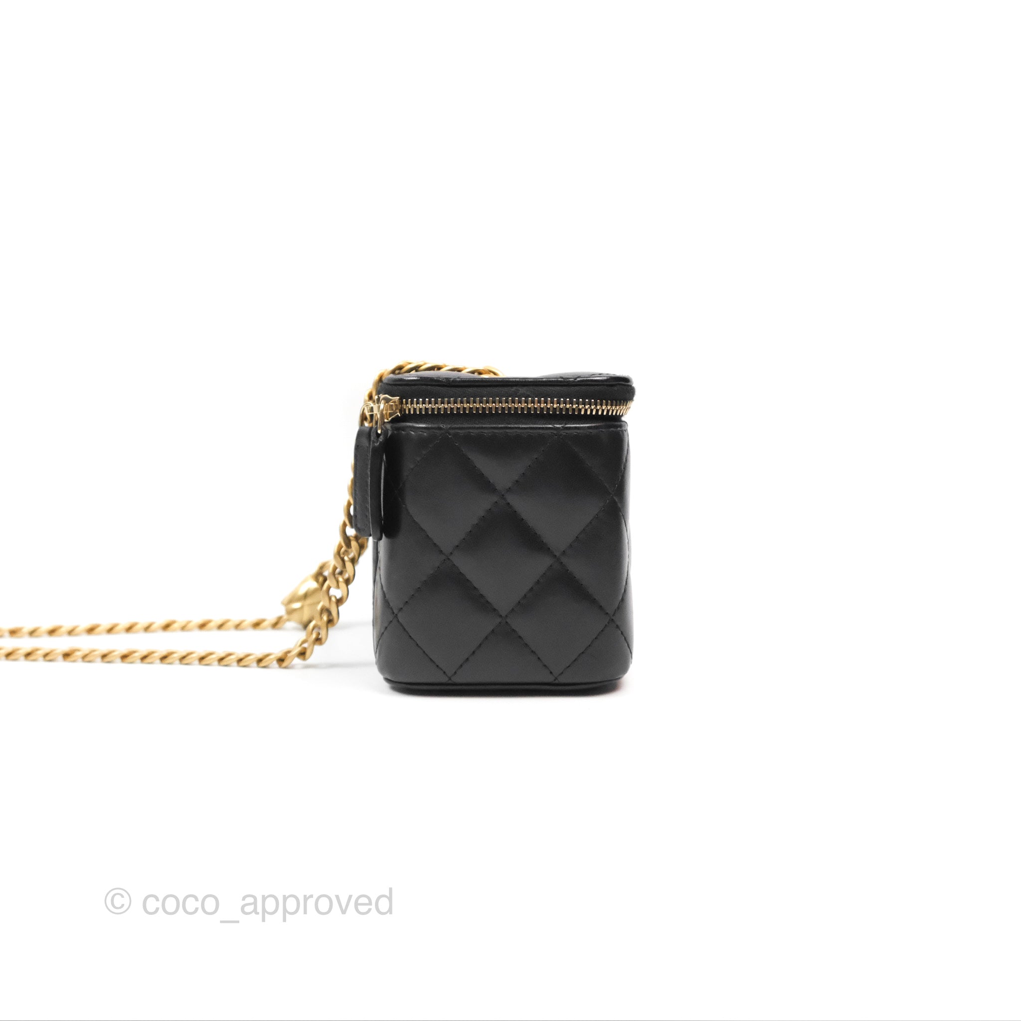 Chanel Adjustable Chain Black Lambskin Vanity Slide Bag with Aged Gold Hardware - Perfect for Evening Events, Date Nights & Luxury Fashion Accessories