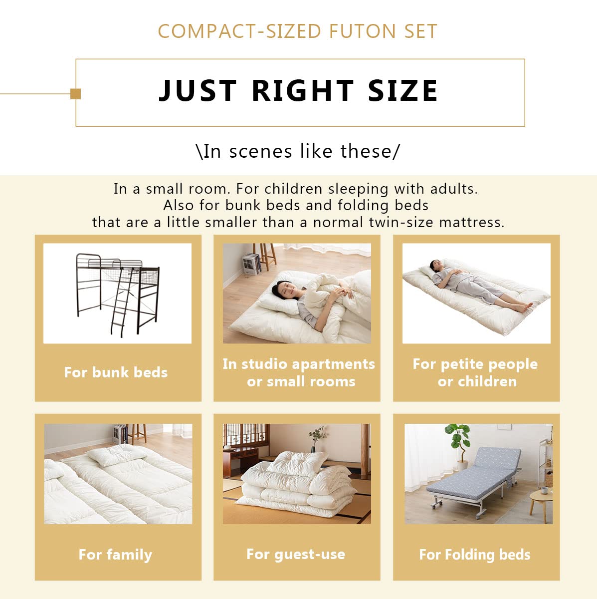 EMOOR Japanese Futon Set - Foldable Floor Sleeping Mattress, Comforter & Pillow | Space-Saving Compact-Twin Size | 100% Made in Japan | Tatami Mat for Camping, Guest Room & Small Apartments