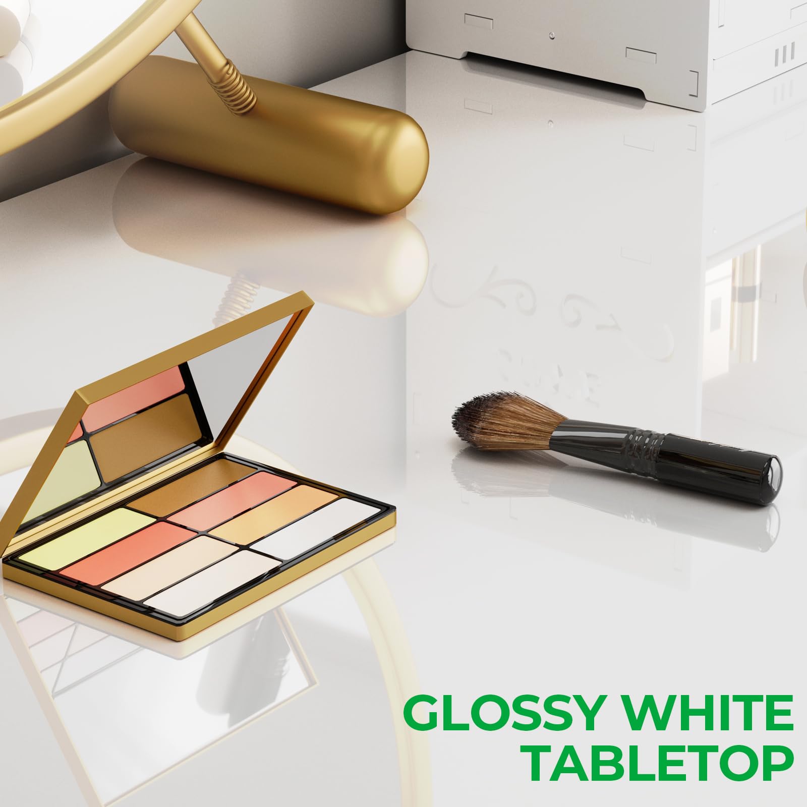 GreenForest Vanity Desk with 2 Drawers - 39 Inch Glossy White Makeup Table with Storage Space for Bedroom, Home Office & Dressing Area - Perfect for Cosmetics Organization and Workspace Setup