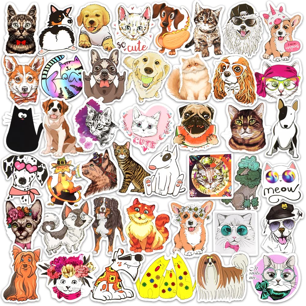 100 PCS Waterproof Vinyl Pet Stickers for Kids - Cute Dog & Cat Designs for Water Bottles, Laptops & School Supplies | Durable Decals for Pet Lovers & Classroom Gifts