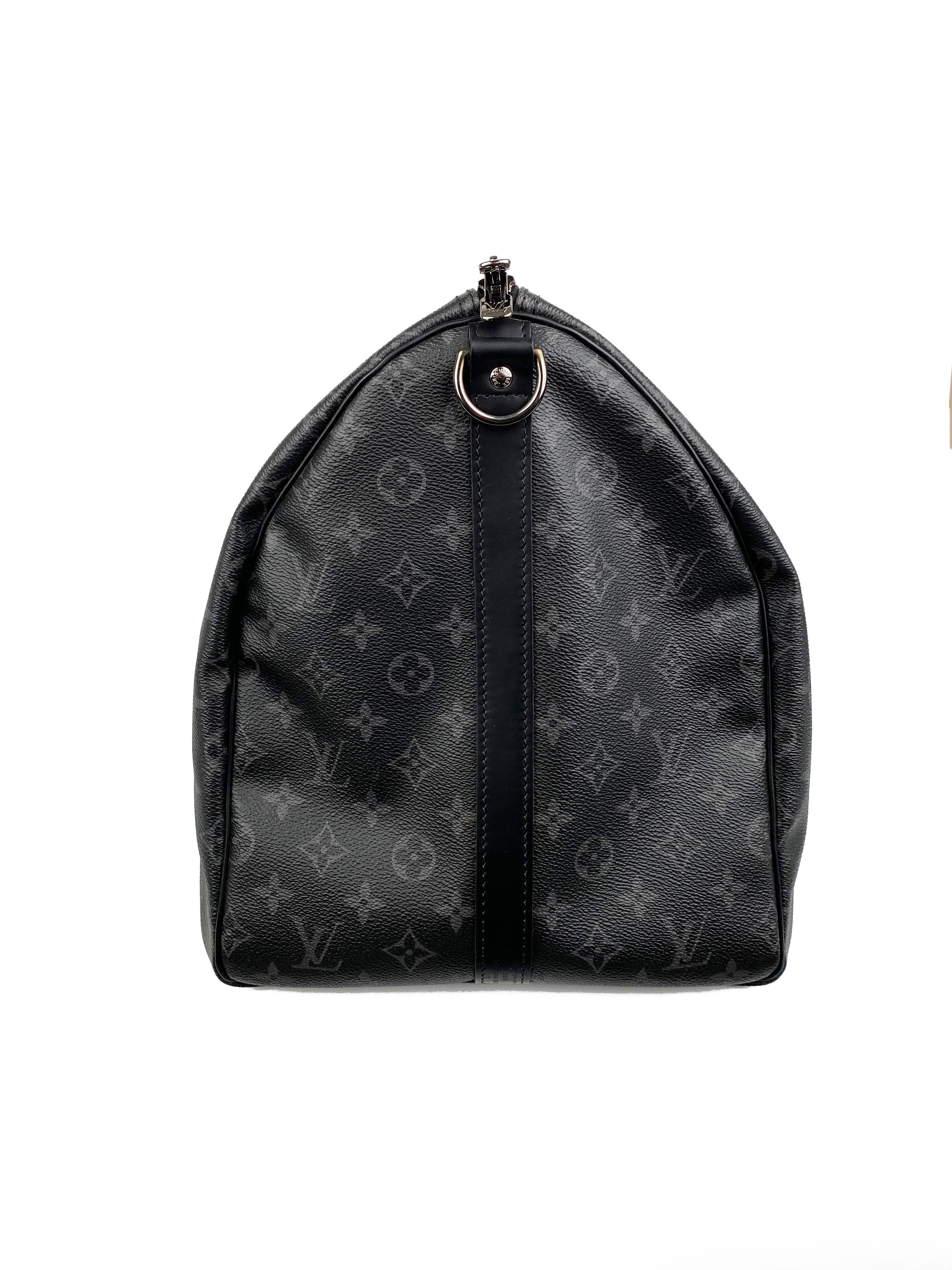 Louis Vuitton Eclipse Monogram Keepall Bandouliere 55 Travel Duffle Bag - Stylish Carry-On Luggage for Weekend Getaways & Business Trips