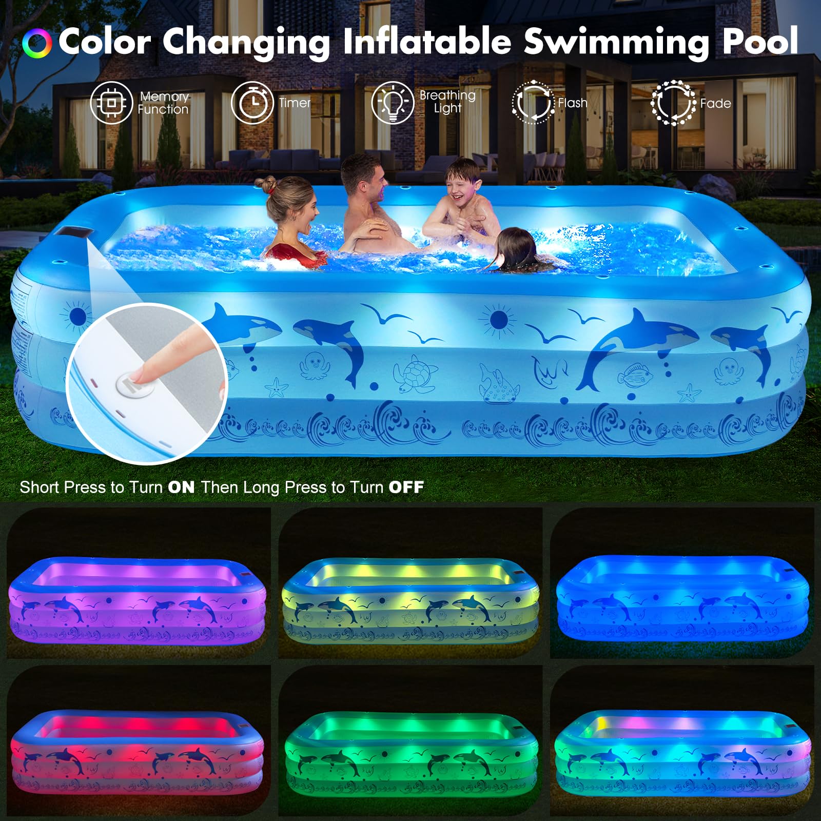 Solar-Powered Inflatable Pool with LED Lights – 105