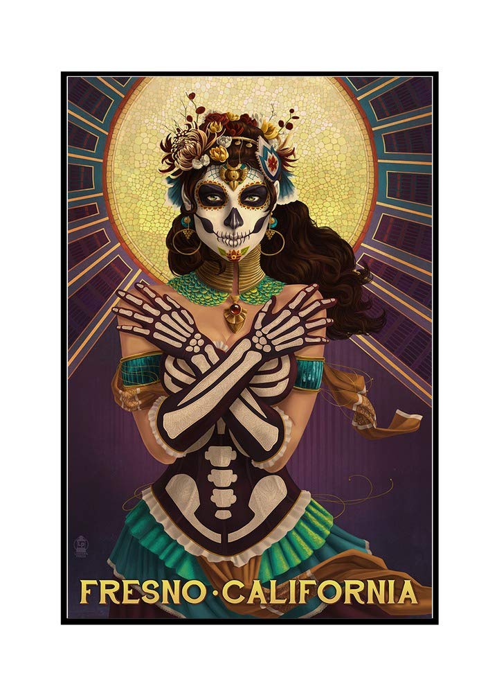 Framed Day of the Dead Crossbones Canvas Art - 24x36 Gallery Wrapped Stretched Wall Decor - Fresno California Inspired Mexican Folk Art - Perfect for Halloween, Dia de los Muertos Celebrations & Home Decor