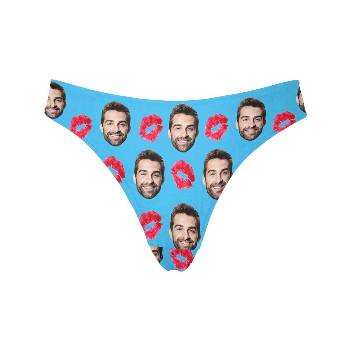 Custom Red Lip Kiss Funny Face Photo Women's Thong Underpants Briefs (XS-XXXL) - Sexy & Playful Lingerie for Valentine's Day, Bachelorette Parties & Romantic Nights