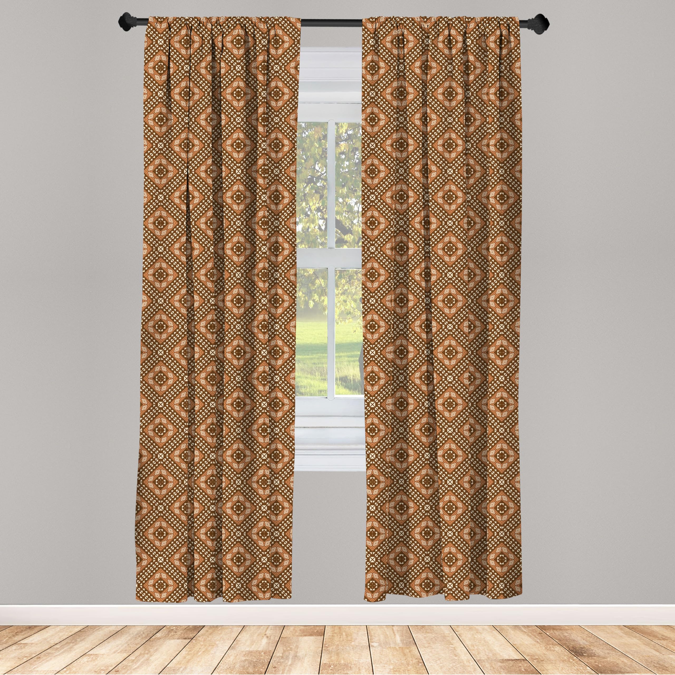 Ambesonne Kente Pattern Curtains - Traditional African Motifs in Brown Shades, 2 Panel Set (28x84 Inches) for Living Room & Bedroom - Lightweight Window Treatments for Home Decor & Cultural Style