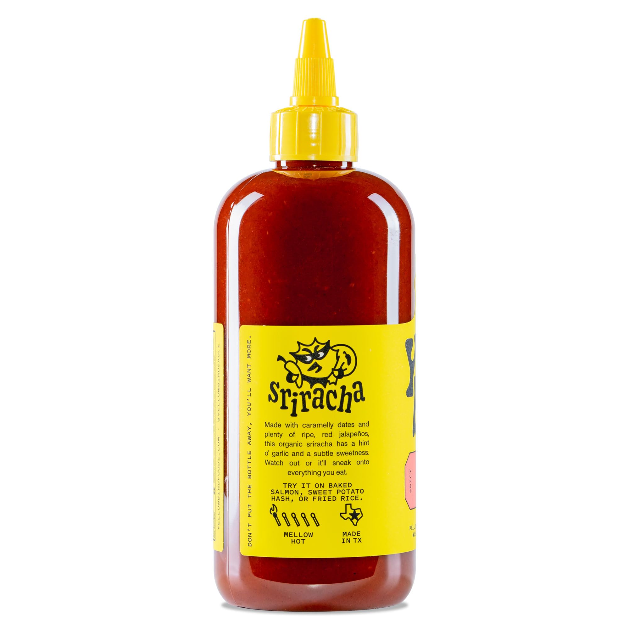 Yellowbird Organic Sriracha Hot Sauce 19.6 oz - Garlic, Date & Lime Blend | Mellow Heat | Tabletop Size | Vegan & Gluten-Free | Perfect for Tacos, Burgers & Wings | Made in Texas USA