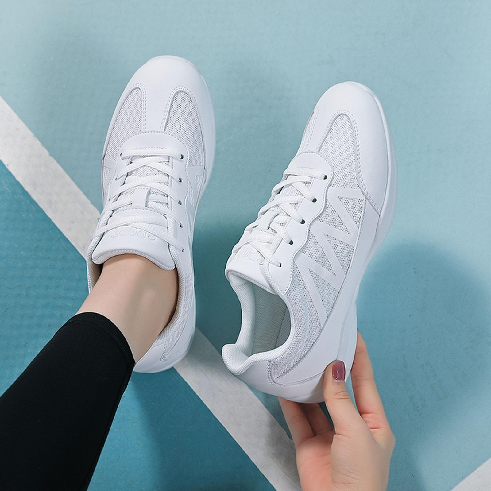 SECHRITE Girls White Cheerleading Shoes - Women's Dance Sneakers for Cheer, Athletic Training, Tennis & Competition - Lightweight Breathable Walking Shoes for Performances, Practice & Gym Workouts