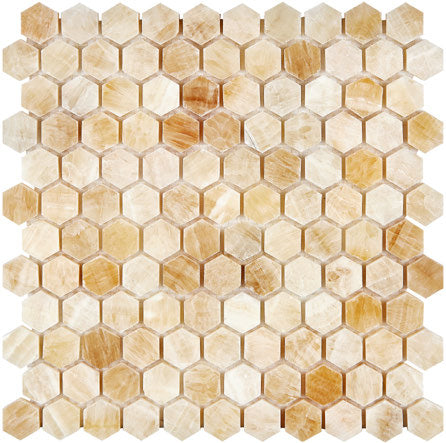 Premium Honey Onyx Hexagon Mosaic Tile - 1 Inch Polished Natural Stone for Kitchen Backsplash, Bathroom Wall & Floor Decor