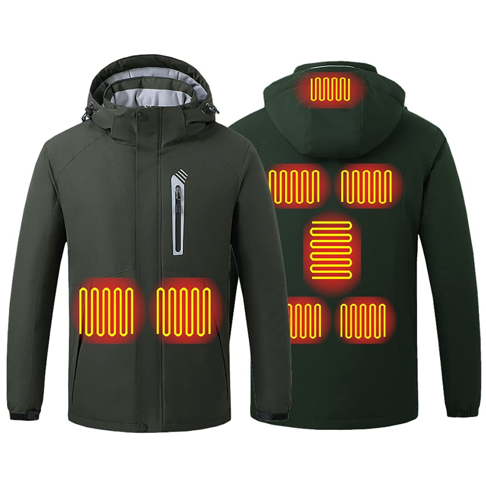 Men's Windproof USB Heated Jacket with Detachable Hood - Winter Hiking Coat, Electric Heating Charging, Velvet Lined for Warmth - Perfect for Outdoor Activities, Camping & Cold Weather Adventures