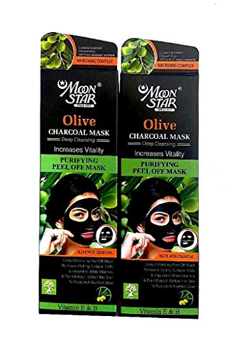 Moon Star Olive Charcoal Face Mask for Skin Detox & Instant Glow - Infused with Rosemary Oil & Eucalyptus Oil | Deep Cleansing & Pore Minimizing Facial Treatment for Acne-Prone & Oily Skin | Pack of 1 | Perfect for Spa Night & Self-Care Routine