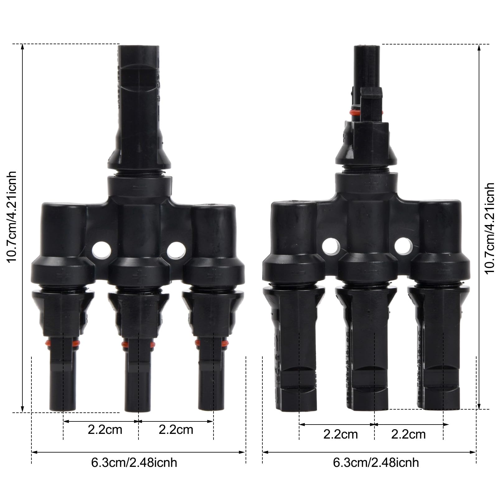 Kioiner 1 Pair Solar Panel Connectors - MC4 T Branch Connectors (MFFF/FMMM) for 3 to 1 Parallel Connection | Waterproof Photovoltaic Cable Connectors for Solar Panel Arrays | Ideal for RV, Off-Grid & Home Solar Systems