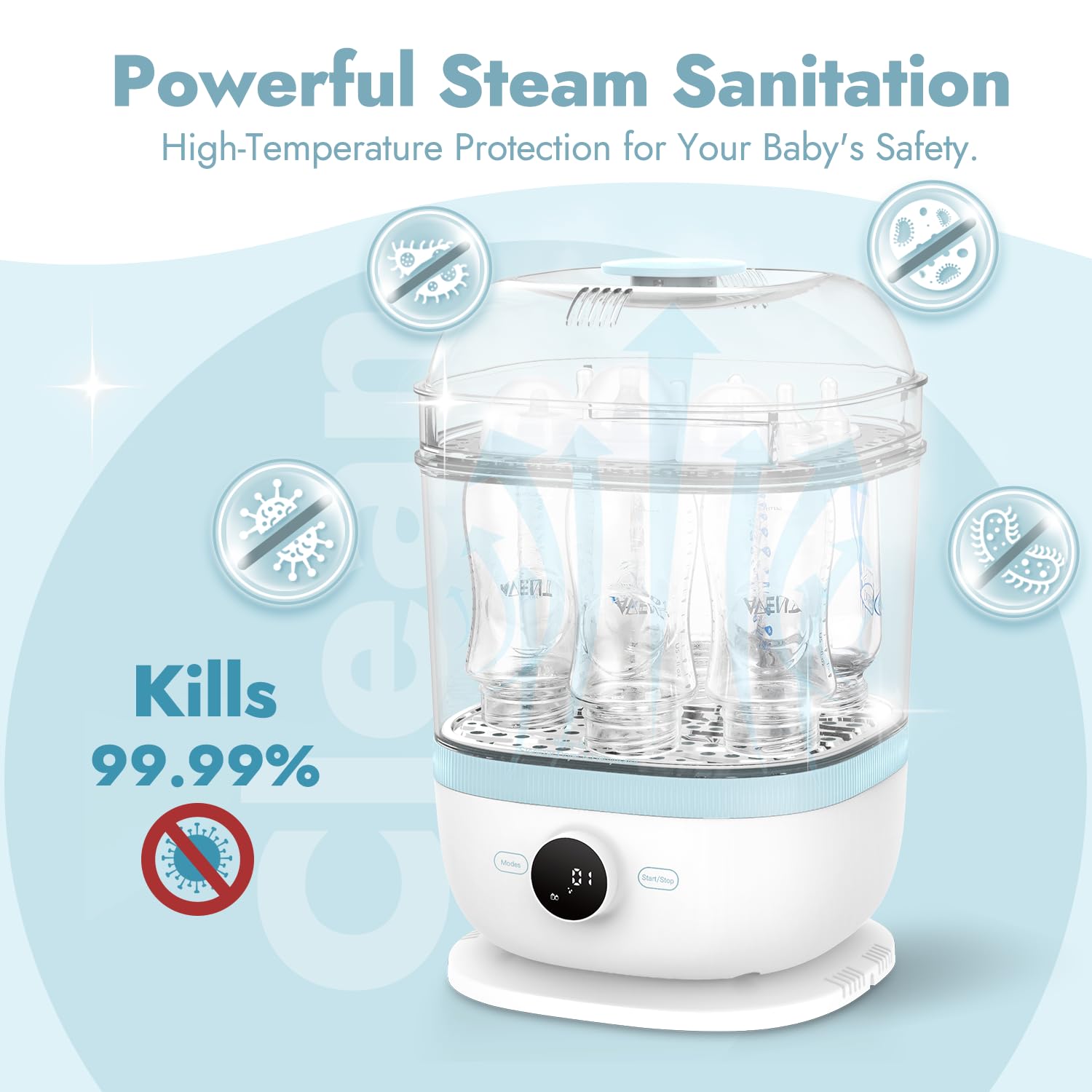 Papablic Electric Baby Bottle Sterilizer and Dryer - 13 Bottle Capacity, Large Steam Sanitizer for Baby Bottles, Pacifiers & Newborn Essentials - Perfect for Busy Parents & Large Families