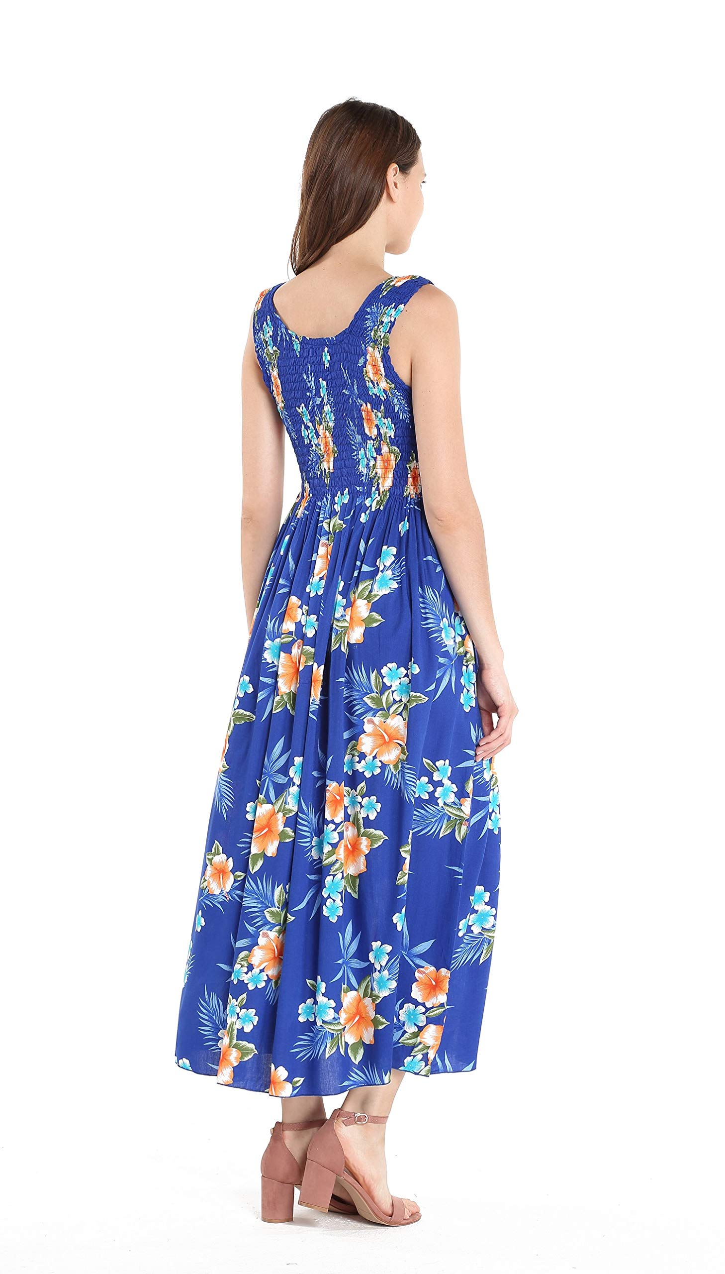 Hawaiian Maxi Dress for Women - Floral Hibiscus Print, Stretchy Elastic Tank Top, Beach Luau Party Outfit | Perfect for Summer Vacations, Beach Weddings & Tropical Getaways
