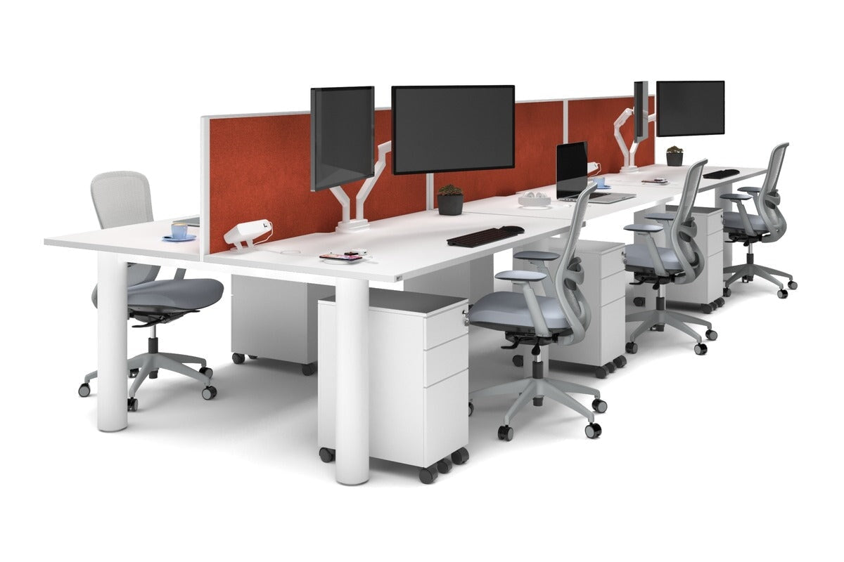 Quadro Cylinder Leg 6-Person Office Workstation Desk - 1800L x 800W with Cable Management - Modern Office Furniture for Collaborative Workspaces & Team Meetings