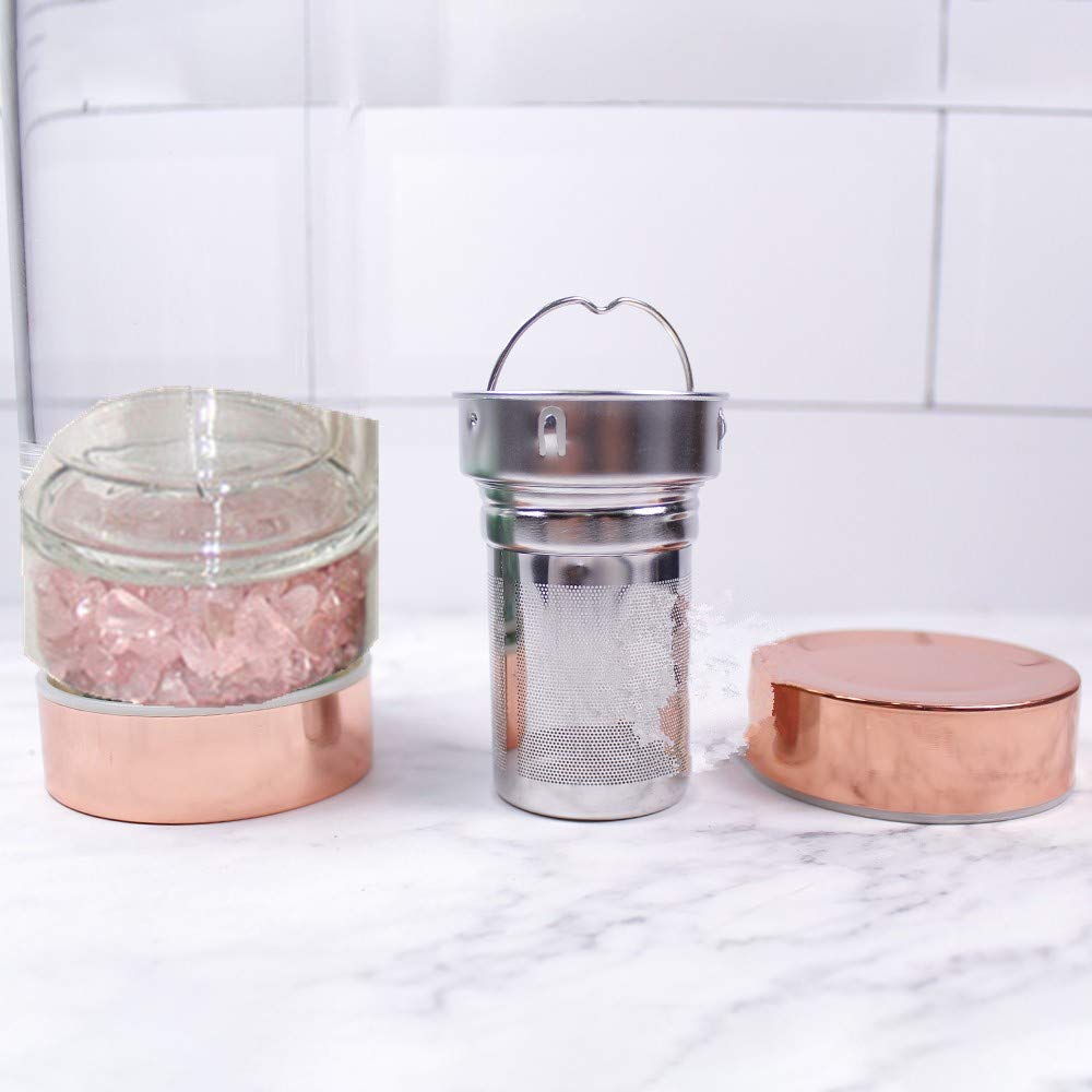 **15 oz Rose Quartz Crystal Infused Water Bottle with Tea Strainer - Chakra Healing & Wellness, Reusable Glass Bottle for Detox, Yoga, Meditation & Daily Hydration**