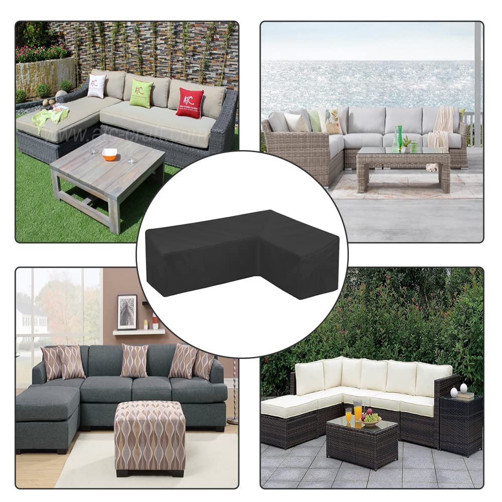 L-Shaped Waterproof Outdoor Patio Sofa Cover 112x87in - All Weather Dustproof Furniture Protector for Sectional Couch, Garden, Lawn & Veranda - Perfect for Rain, Snow, Sun Protection & Outdoor Furniture Storage
