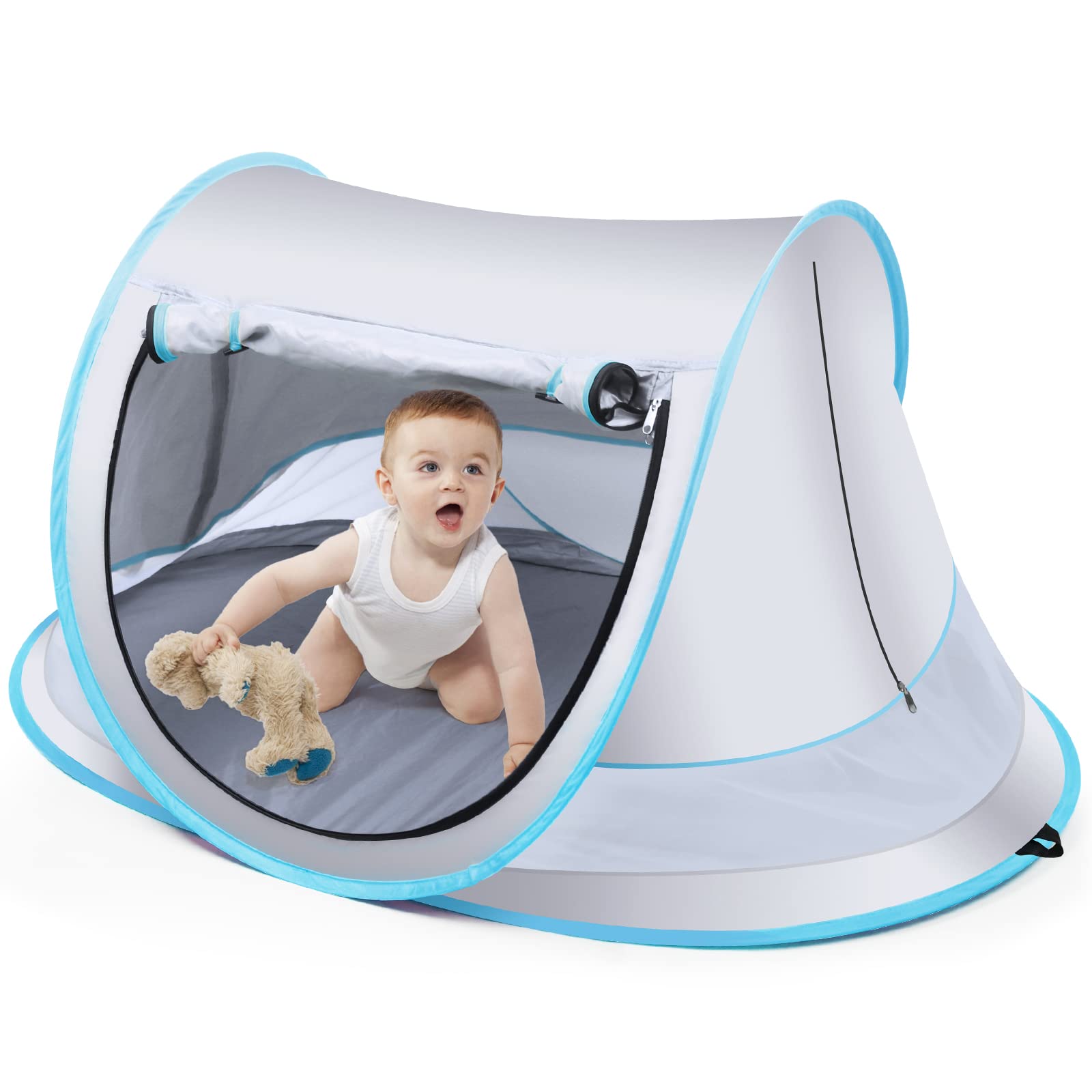 Baby Beach Tent with UPF 50+ UV Protection - Large Pop Up Sun Shade Shelter for Infants, Portable Travel Tent with Mosquito Net - Perfect for Outdoor Beach Trips, Park Playdates & Indoor Baby Play Areas