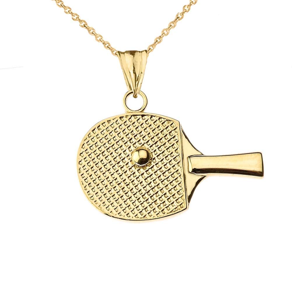 14K Yellow Gold Tennis Racket and Ball Charm Pendant Necklace for Women - Elegant Sports Jewelry Gift for Athletes, Tennis Lovers, and Graduation