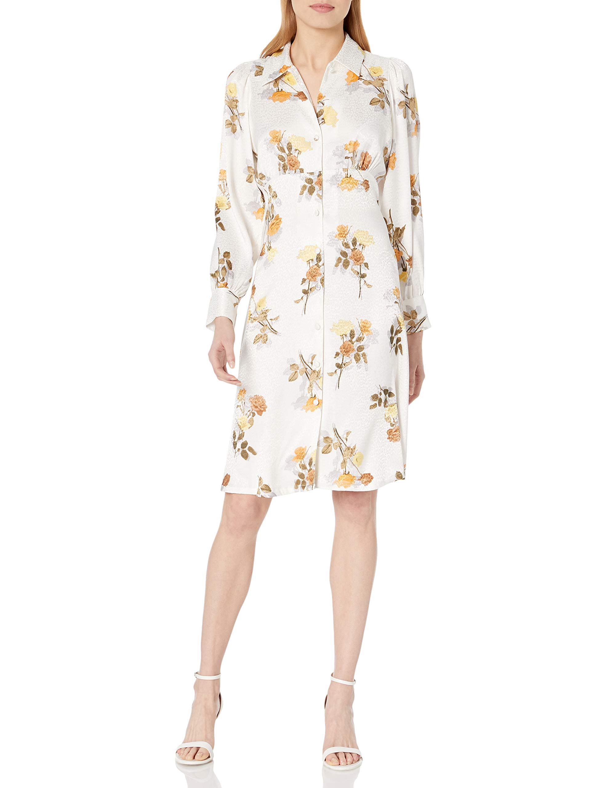 Calvin Klein Women's Long Sleeve Button-Down Collared Dress for Work, Office & Formal Occasions | Classic Stretch Cotton Blend