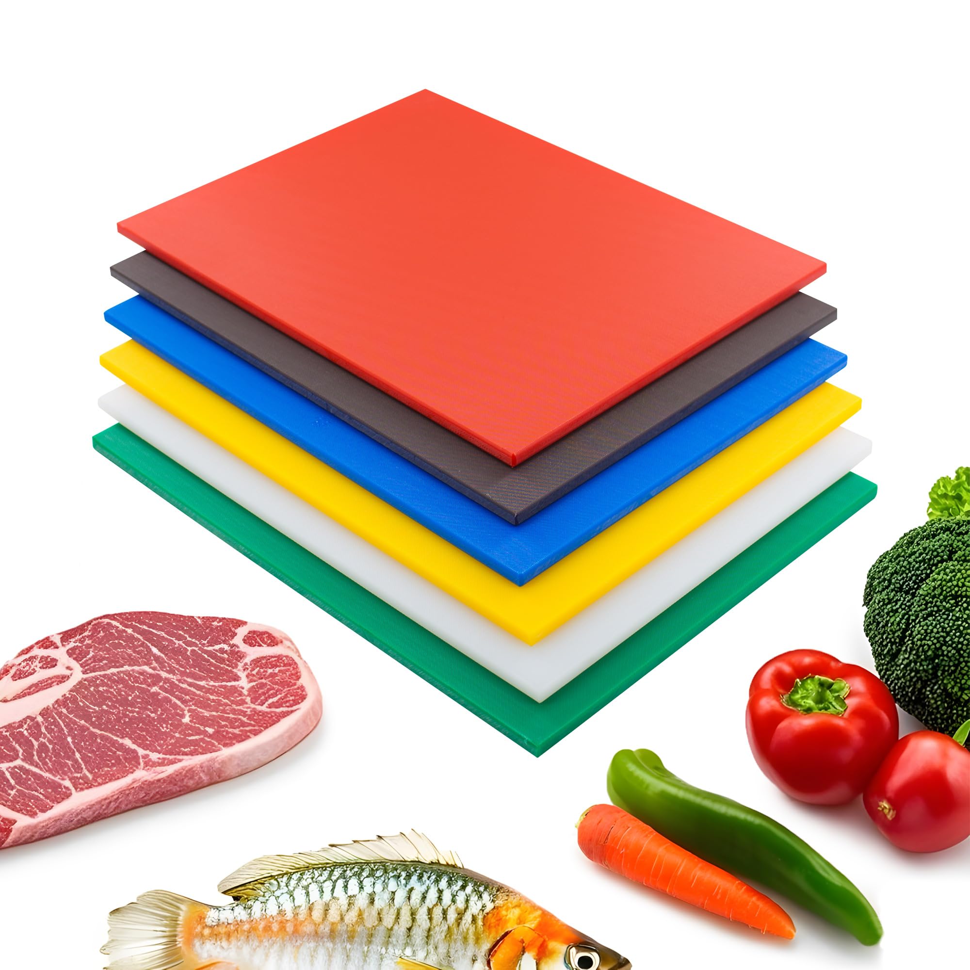 CMI Commercial Grade Plastic Cutting Board Set - 18 x 24 x 1/2 Inch NSF Certified Kitchen Chopping Boards for Vegetables, Meat & Cheese (6-Pack, Multi-Color) - Perfect for Restaurants, Catering & Home Kitchens