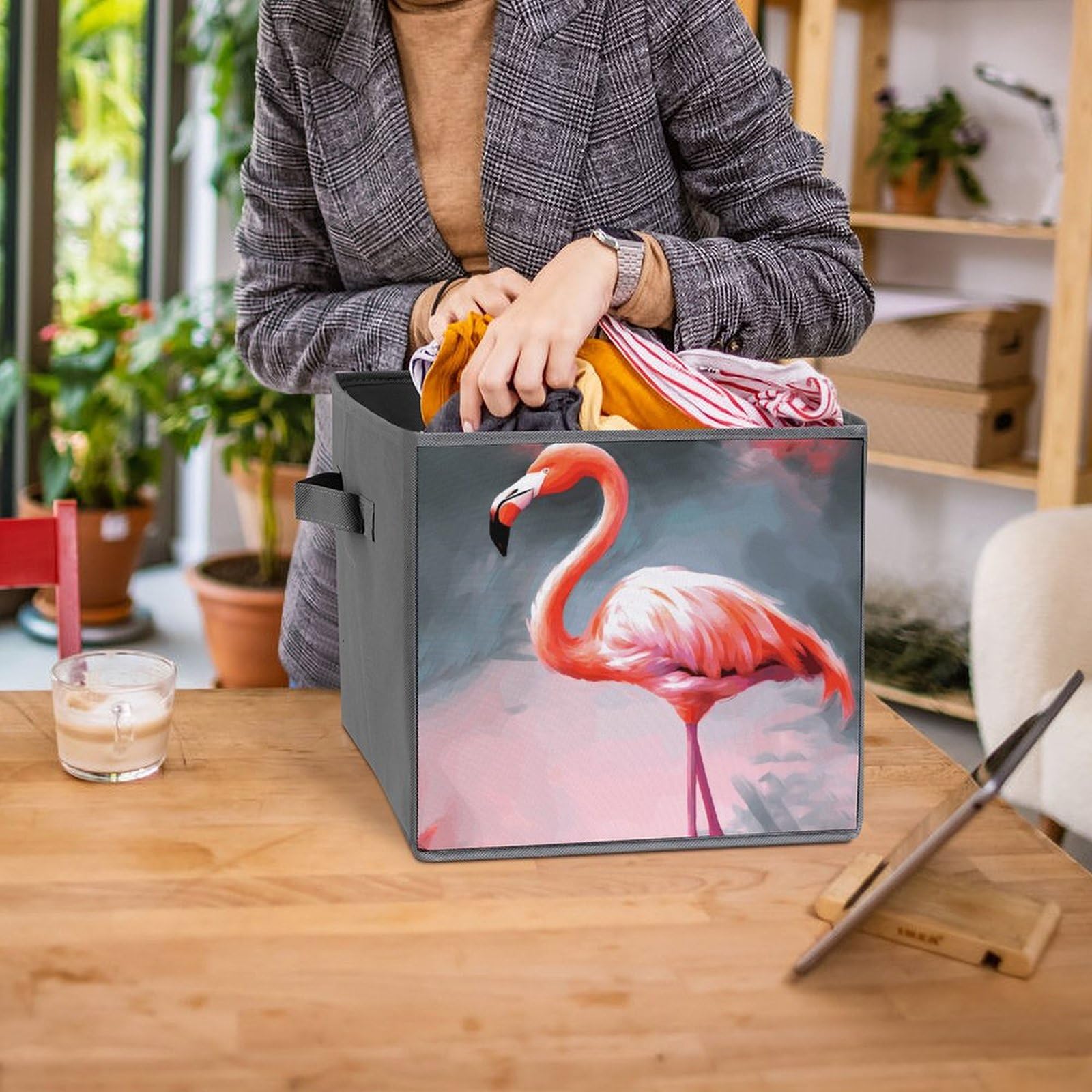 6PCS Foldable Storage Bins with Handles - Large Capacity Flamingo Printed Storage Boxes for Playroom, Office & Home Organization | Perfect for Toys, Books & Clutter Control