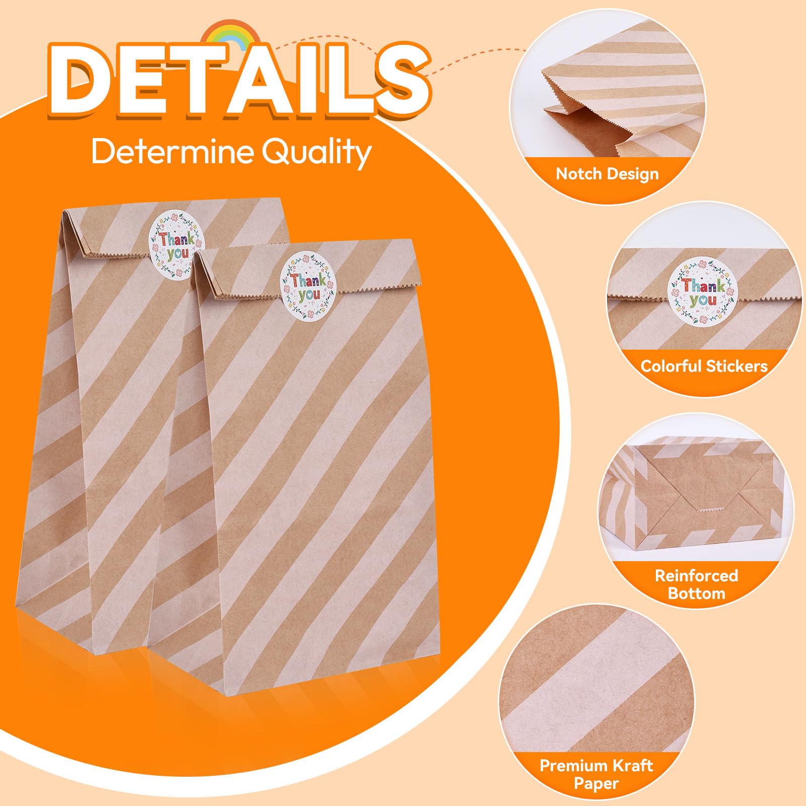 Elvielsl 40 Pack Kraft Paper Party Favor Bags with 48 Stickers - 13x8x24cm Small Gift Bags for Birthday, Wedding, Baby Shower & Christmas | Eco-Friendly Goodie Bags for Party Favors, Candy, Treats & Gifts