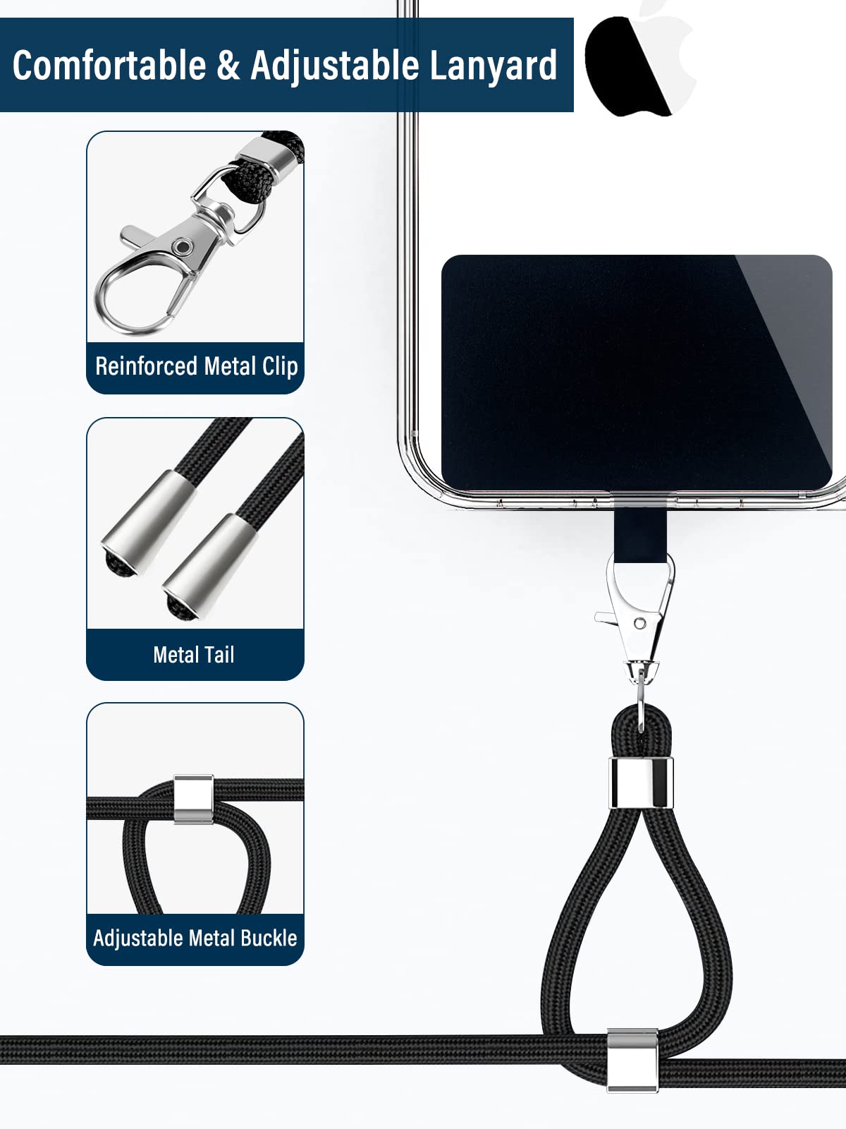 Universal Cell Phone Lanyard with Adjustable Nylon Neck Strap - Crossbody Phone Holder Compatible with All Smartphones (Black, Pink) - Perfect for Work, Travel, Events & Hands-Free Convenience