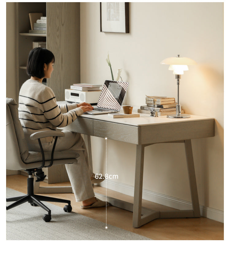 Solid Oak Wood Desk with Drawer - Warm & Elegant Writing Table for Home Office, Study Room or Library - Durable Wooden Workstation for Professionals & Students