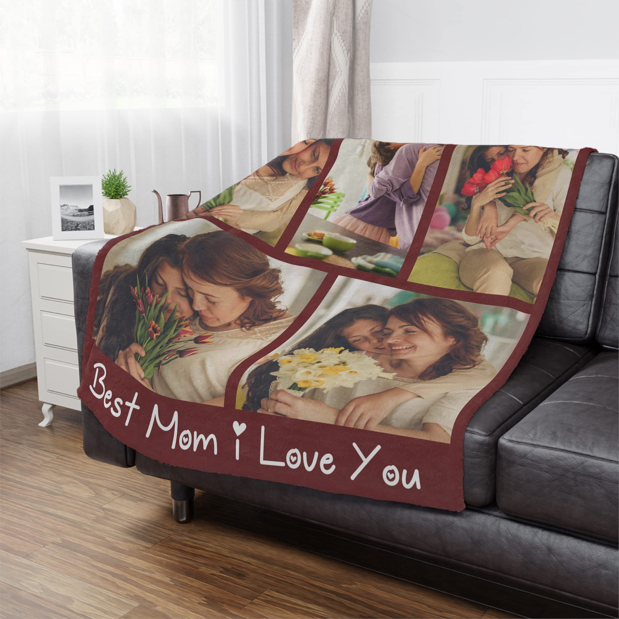 Custom Photo Blanket - Personalized Throw Blanket with Text & Collage | Soft Flannel Fleece Blanket | Mother's Day Gift for Mom, Grandma from Daughter, Son, Husband | Perfect for Family Photos, Anniversary Gifts & Cozy Home Decor