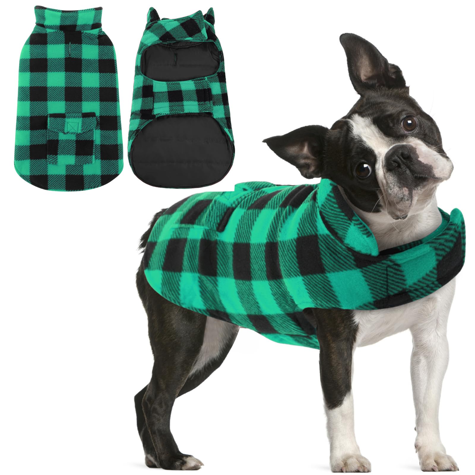 AOFITEE Plaid Dog Winter Coat - Warm Reversible Puffer Jacket for Small, Medium & Large Dogs | Waterproof Cold Weather Dog Sweater | Perfect for Outdoor Walks, Winter Adventures & Daily Wear