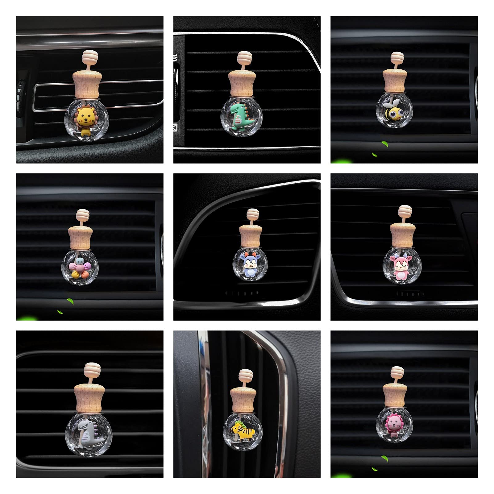 Premium Car Air Freshener Set - 2 Pack Bottle-Shaped Glass Vent Clips with Natural Wood Lid | Easy Install Car Perfume Diffuser | Bee Design Interior Accessories | Perfect for Sedans, SUVs & Office Spaces