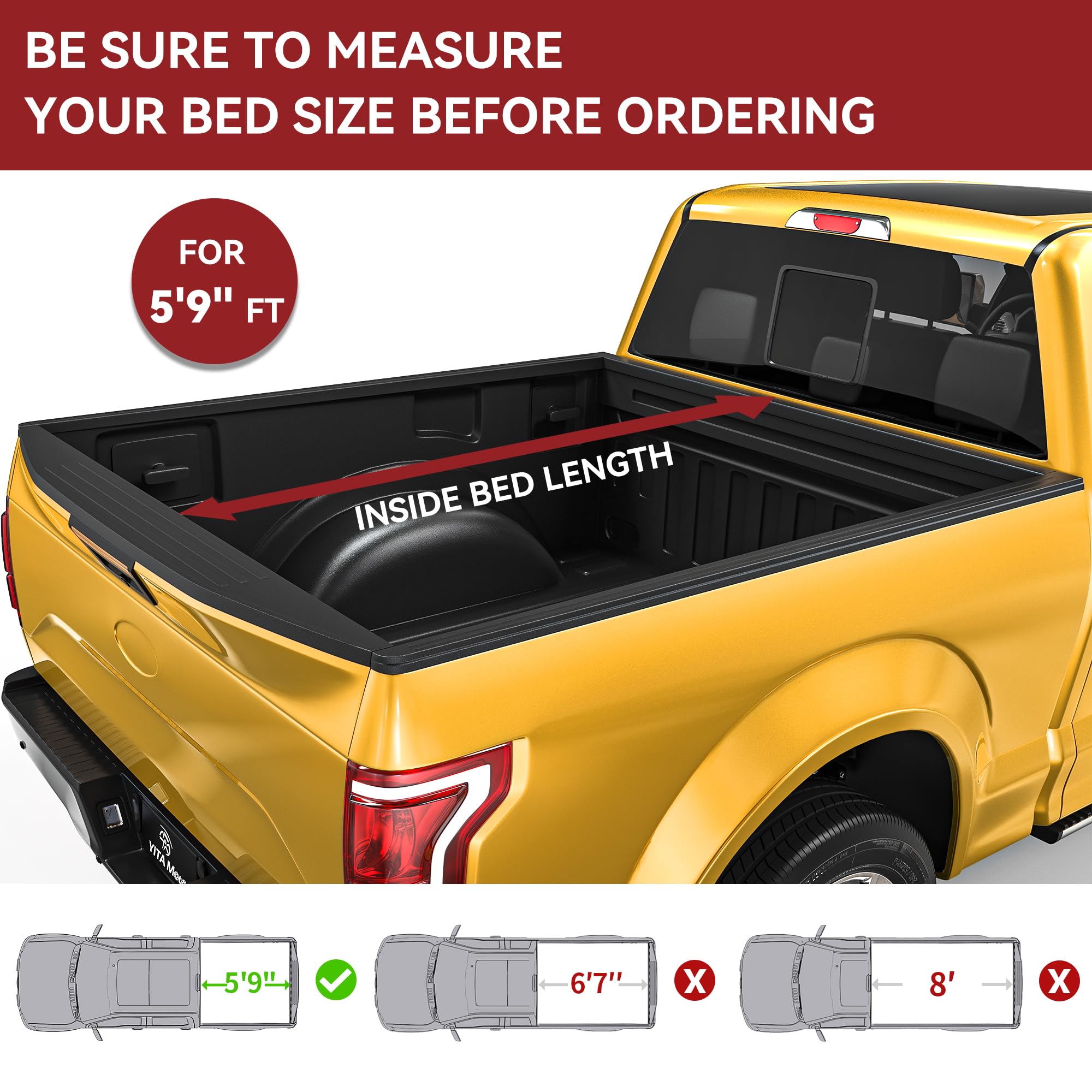 YITAMOTOR Soft Tri-Fold Truck Bed Tonneau Cover for 2014-2018 Chevy Silverado & GMC Sierra 1500 Fleetside 5.8 ft Bed - Waterproof & Durable Pickup Truck Accessory for Cargo Protection & Improved Fuel Efficiency