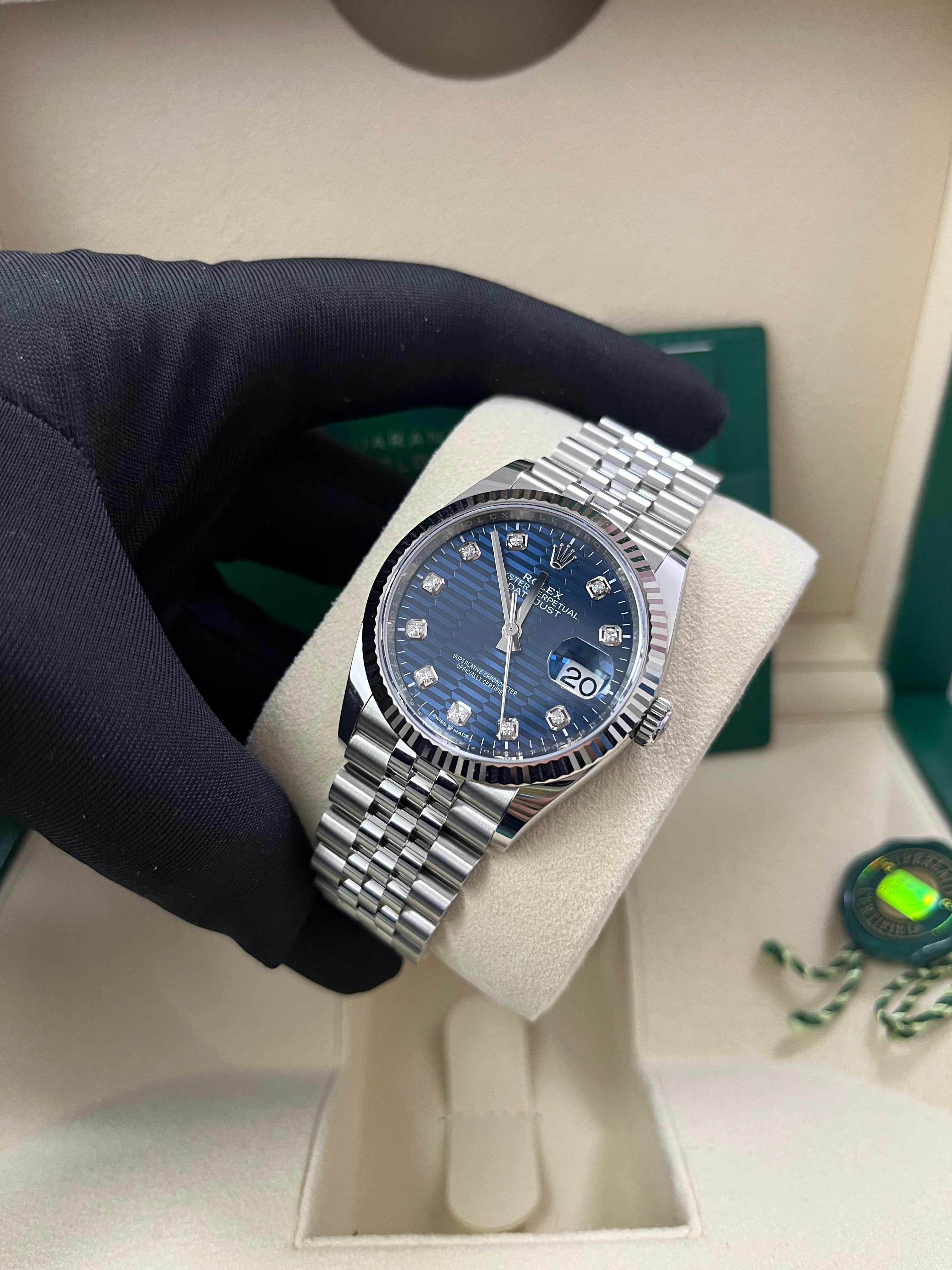 Rolex Datejust 36mm Men's Watch - Fluted Bezel, Bright Blue Diamond Dial, Jubilee Bracelet (Ref.126234) | Luxury Dress Watch for Business & Formal Occasions