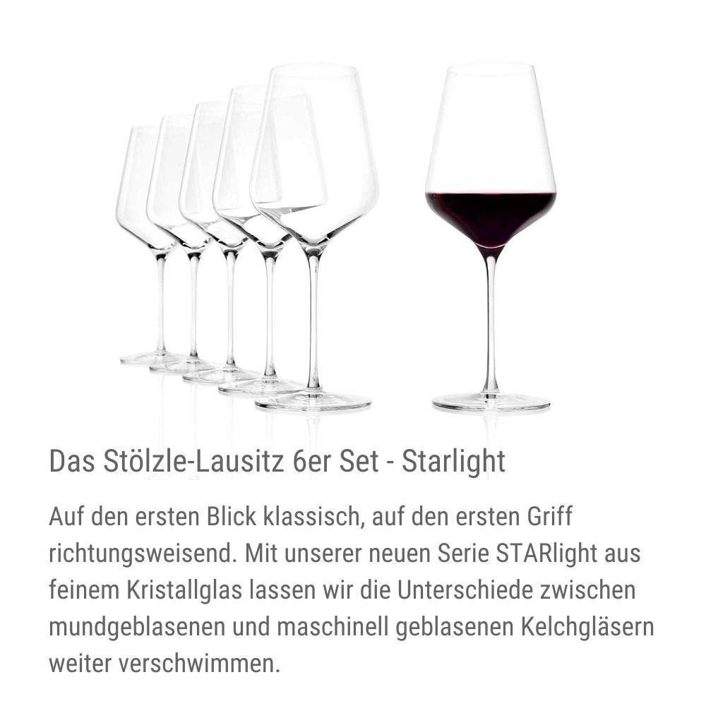 Premium Stölzle Lausitz Bordeaux Red Wine Glasses Set of 6 - 675ml Crystal Clear Starlight Collection | Dishwasher Safe & Highly Functional | Perfect for Dinner Parties, Wine Tasting & Home Entertaining