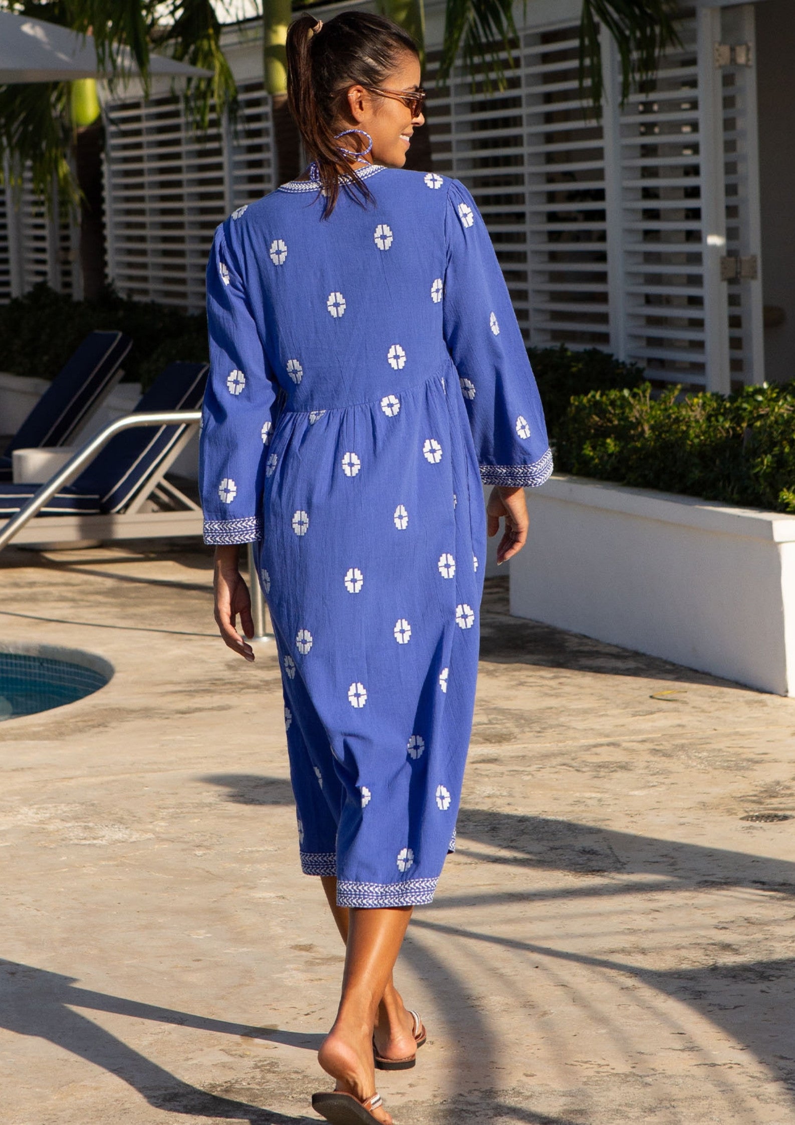 Enola Organic Cotton Dress for Women - Soft & Comfortable Blue/White Floral Summer Dress | Perfect for Beach, Vacation & Casual Outings