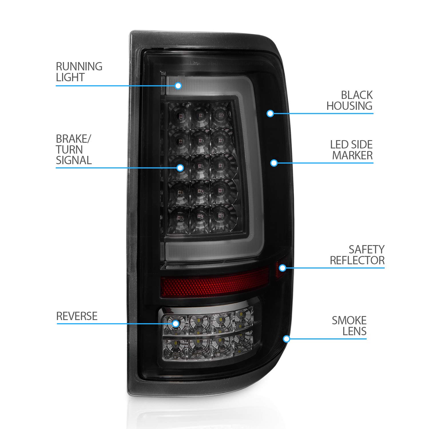 2004-2008 Ford F150 Styleside Full LED Smoke Black C-Type Tube Tail Lights Pair - Driver & Passenger Side | Enhanced Visibility & Style for Night Driving & Custom Truck Upgrades