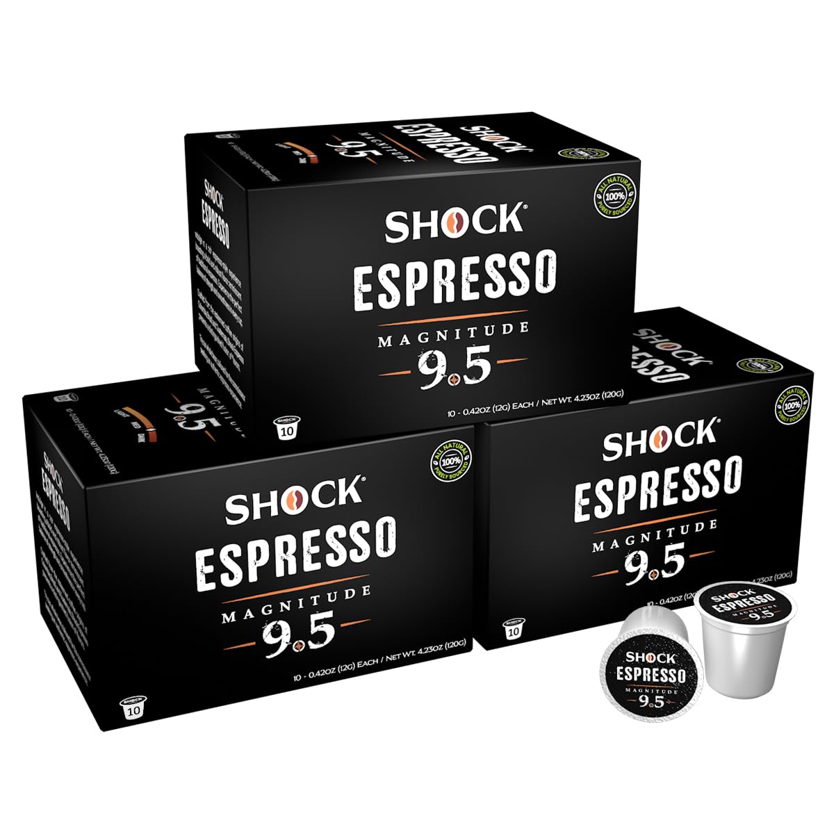 Shock Coffee Espresso 9.5 Single Serve Cups - Extra High Caffeine Strong Coffee Pods | Medium Dark Roast | 30 Count | Perfect for Home & Office Coffee Makers | Boost Energy for Workouts & Long Days