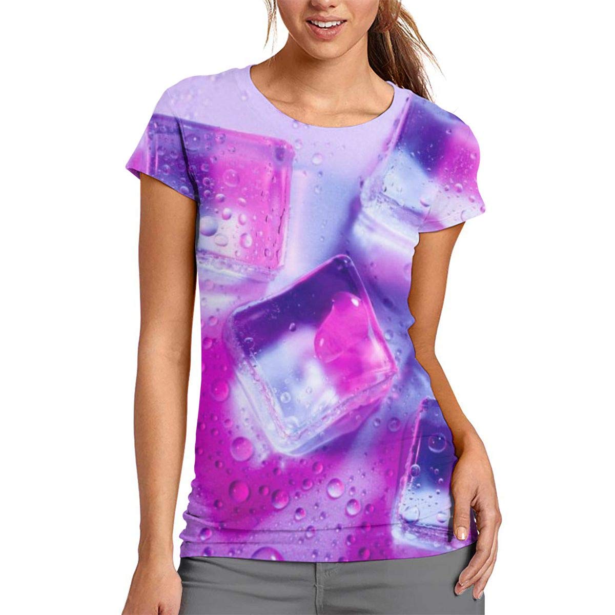 Flying XIE Women's Ice Cube Cocktail 3D Print T-Shirt - Short Sleeve Graphic Tee for Summer Parties & Casual Outfits
