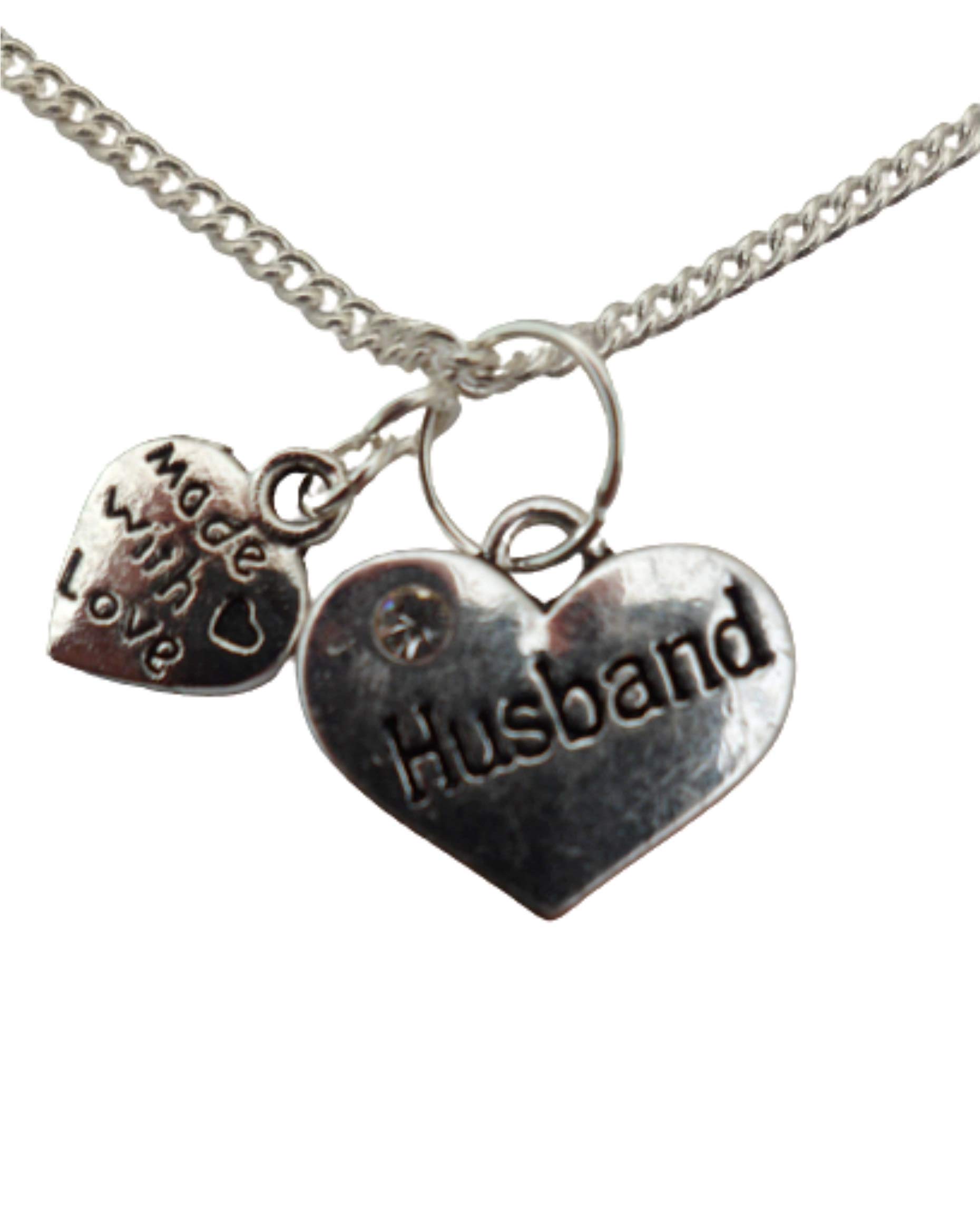 Silver Plated Heart Charm Necklace for Husband - Romantic Gift for Anniversary, Valentine's Day & Special Occasions | Made with Love Jewelry for Couples