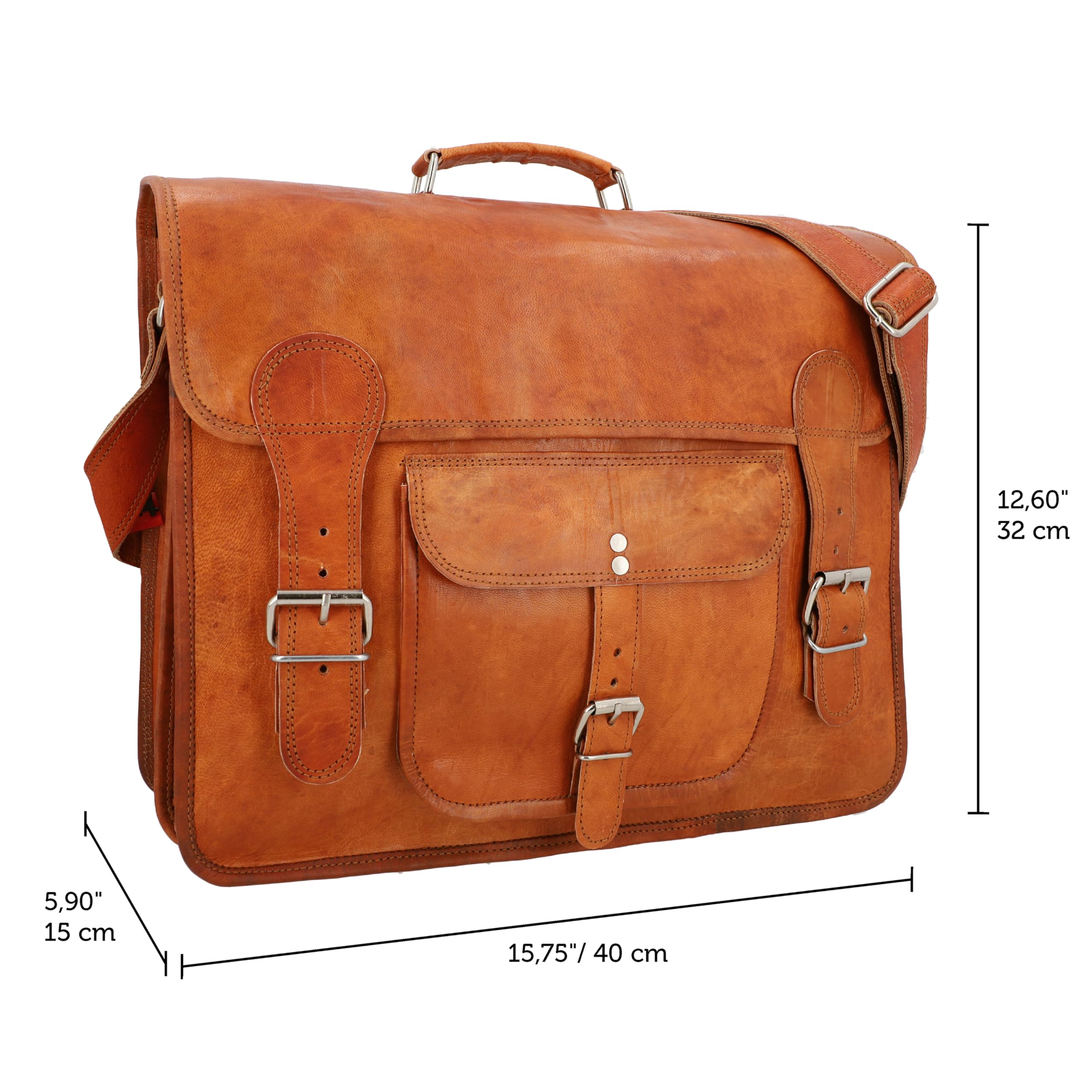 Gusti Leon Vintage Brown Leather Shoulder Bag - Business Messenger Briefcase for Men & Women | Perfect for Office, Travel & Everyday Use